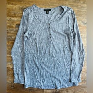 A Pea in the Pod Maternity Heather Blue Ribbed Knit Button-Front Top Large